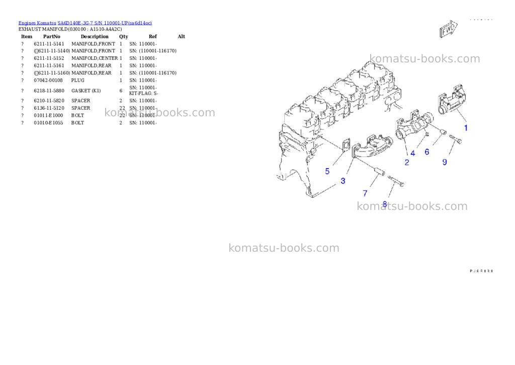 Komatsu sa6d140e-3g-7 s/n 110001-up Parts catalog cover Page 9