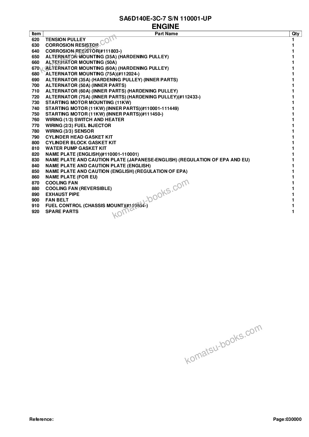 Komatsu sa6d140e-3c-7 s/n 110001-up Parts catalog cover Page 3 Komatsu sa6d140e-3c-7 s/n 110001-up Parts catalog cover Page 3