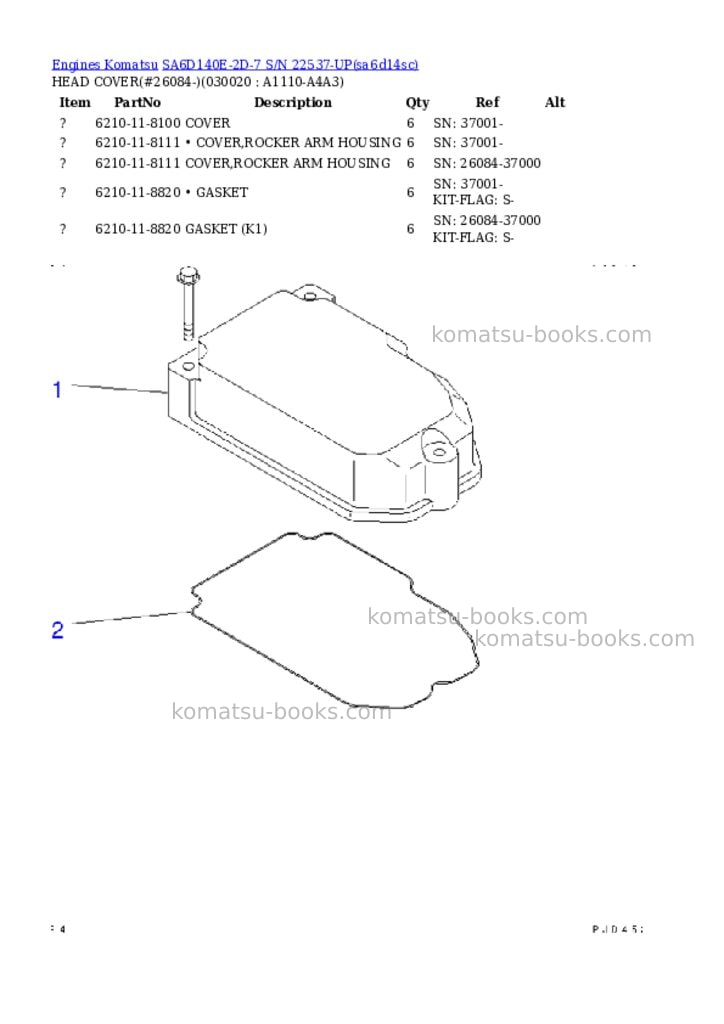 Komatsu sa6d140e-2d-7 s/n 22537-up Parts catalog cover Komatsu sa6d140e-2d-7 s/n 22537-up Parts catalog cover