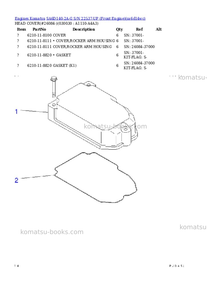 Komatsu SA6D140-2A-G S/N 22537-UP (Front Engine) Parts catalog cover Page 2 Komatsu SA6D140-2A-G S/N 22537-UP (Front Engine) Parts catalog cover Page 2