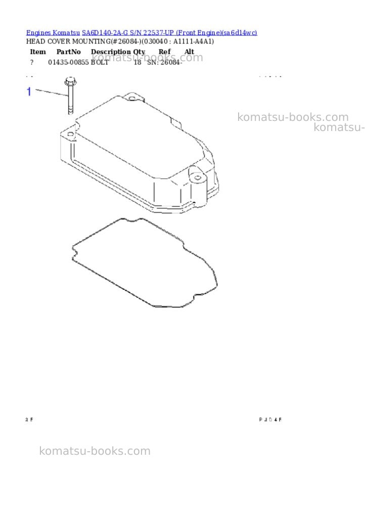 Komatsu SA6D140-2A-G S/N 22537-UP (Front Engine) Parts catalog cover Page 3 Komatsu SA6D140-2A-G S/N 22537-UP (Front Engine) Parts catalog cover Page 3