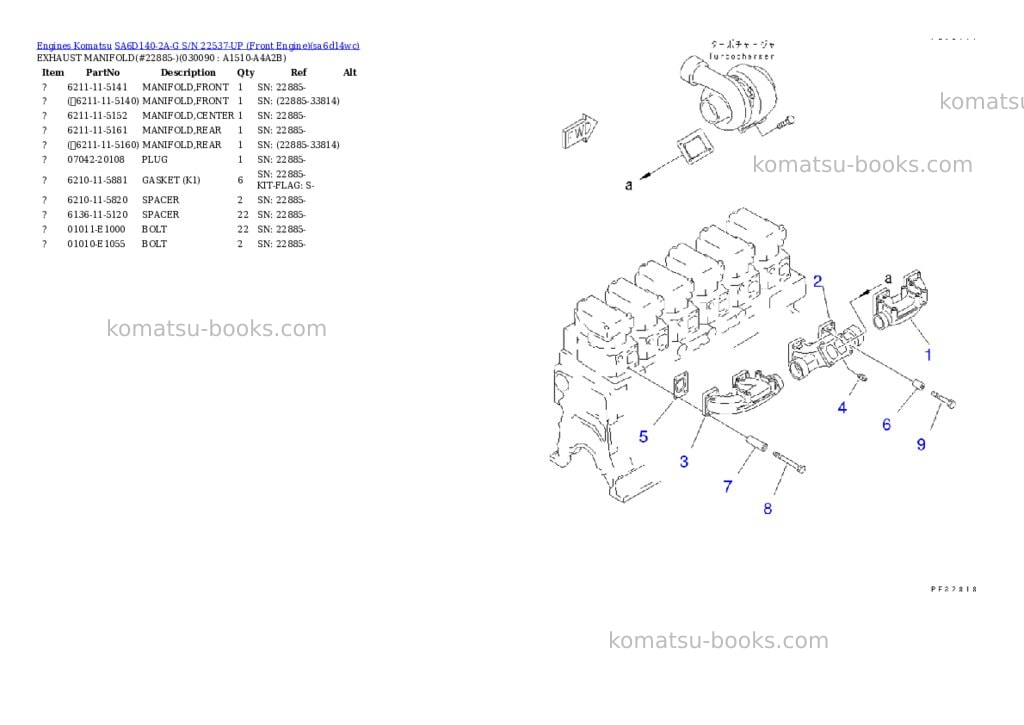 Komatsu SA6D140-2A-G S/N 22537-UP (Front Engine) Parts catalog cover Page 8 Komatsu SA6D140-2A-G S/N 22537-UP (Front Engine) Parts catalog cover Page 8