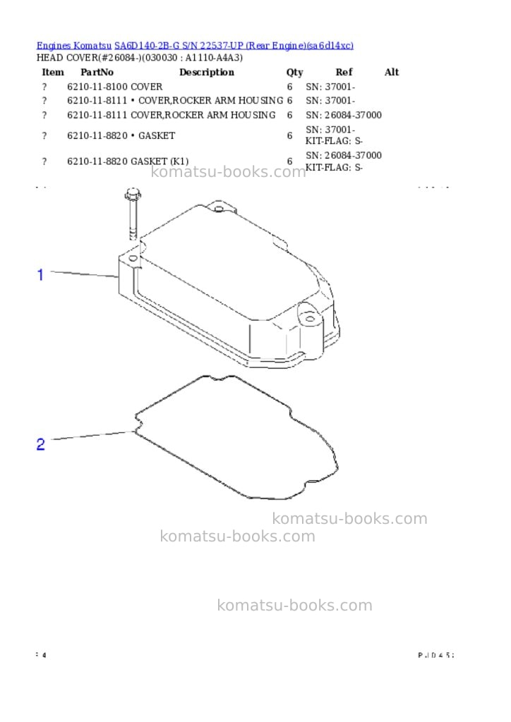 Komatsu SA6D140-2B-G S/N 22537-UP (Rear Engine) Parts catalog cover Page 2 Komatsu SA6D140-2B-G S/N 22537-UP (Rear Engine) Parts catalog cover Page 2