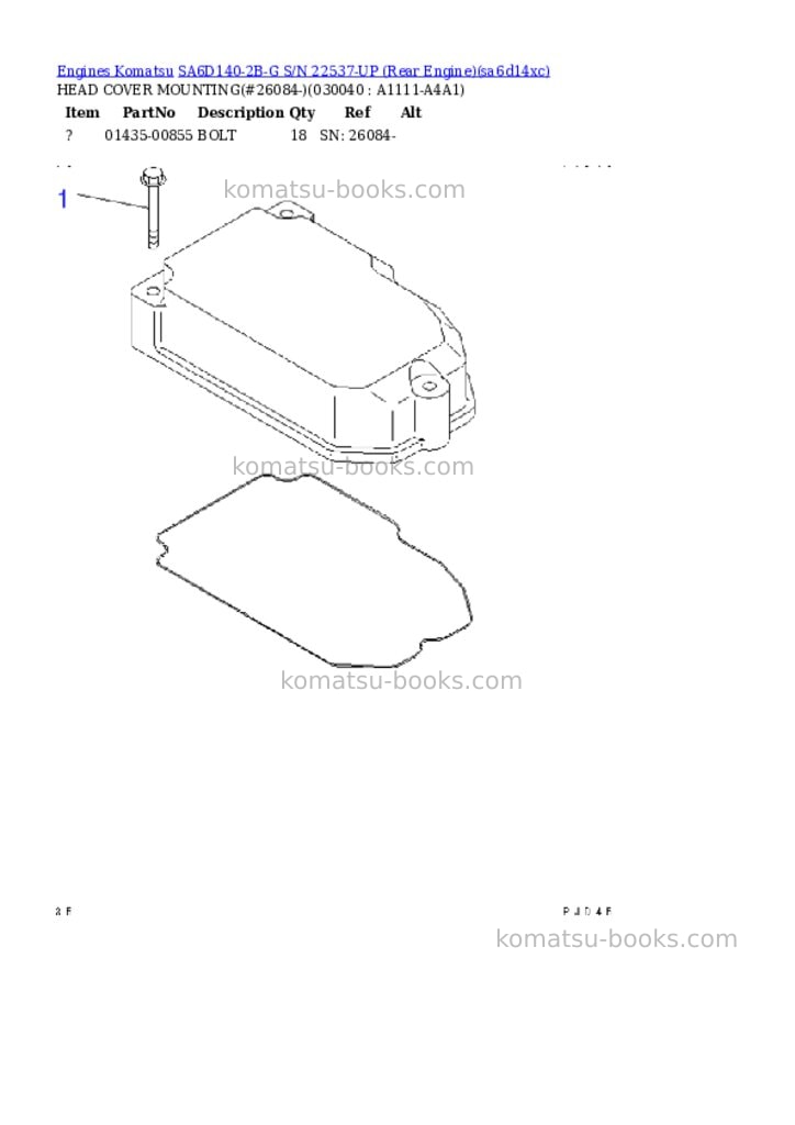 Komatsu SA6D140-2B-G S/N 22537-UP (Rear Engine) Parts catalog cover Page 3 Komatsu SA6D140-2B-G S/N 22537-UP (Rear Engine) Parts catalog cover Page 3