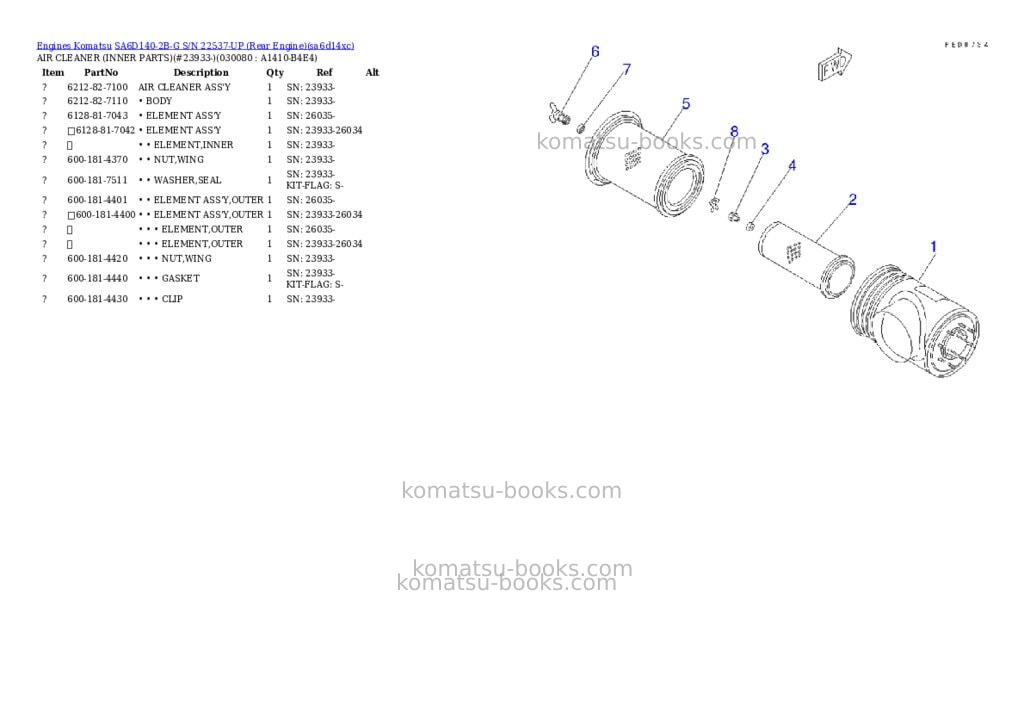 Komatsu SA6D140-2B-G S/N 22537-UP (Rear Engine) Parts catalog cover Page 7 Komatsu SA6D140-2B-G S/N 22537-UP (Rear Engine) Parts catalog cover Page 7