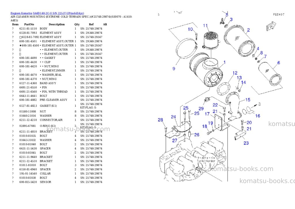 Komatsu sa6d140-2c-g s/n 22537-up Parts catalog cover Page 6 Komatsu sa6d140-2c-g s/n 22537-up Parts catalog cover Page 6