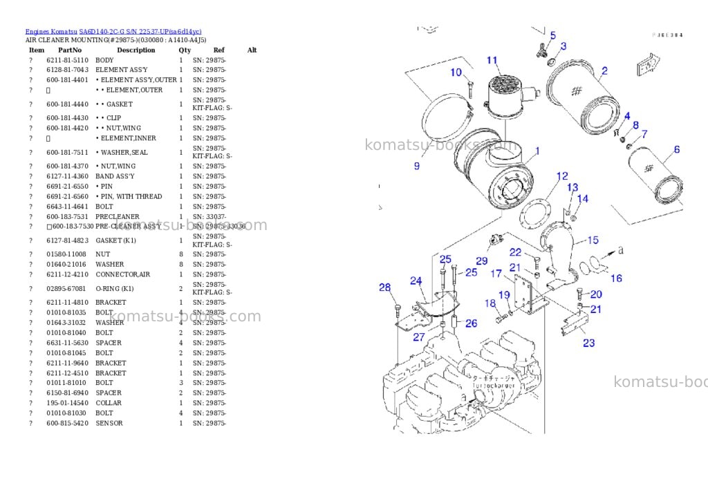 Komatsu sa6d140-2c-g s/n 22537-up Parts catalog cover Page 7 Komatsu sa6d140-2c-g s/n 22537-up Parts catalog cover Page 7