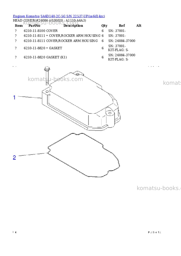 Komatsu sa6d140-2c-5g s/n 22537-up Parts catalog cover Komatsu sa6d140-2c-5g s/n 22537-up Parts catalog cover