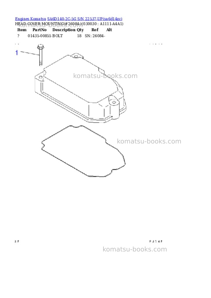 Komatsu sa6d140-2c-5g s/n 22537-up Parts catalog cover Page 2 Komatsu sa6d140-2c-5g s/n 22537-up Parts catalog cover Page 2