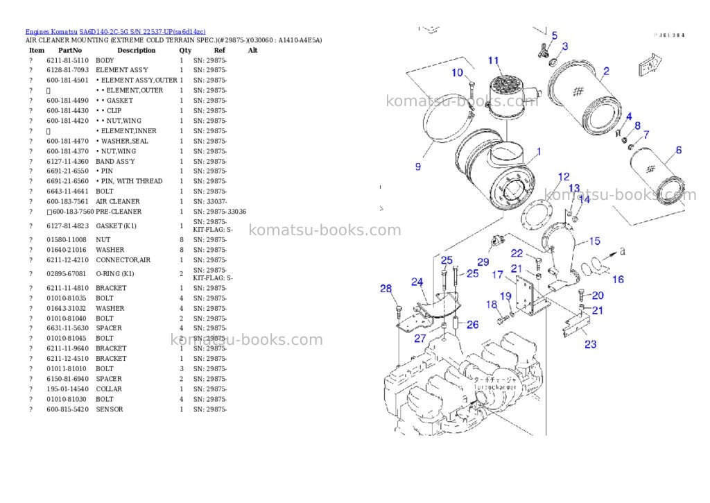 Komatsu sa6d140-2c-5g s/n 22537-up Parts catalog cover Page 5 Komatsu sa6d140-2c-5g s/n 22537-up Parts catalog cover Page 5