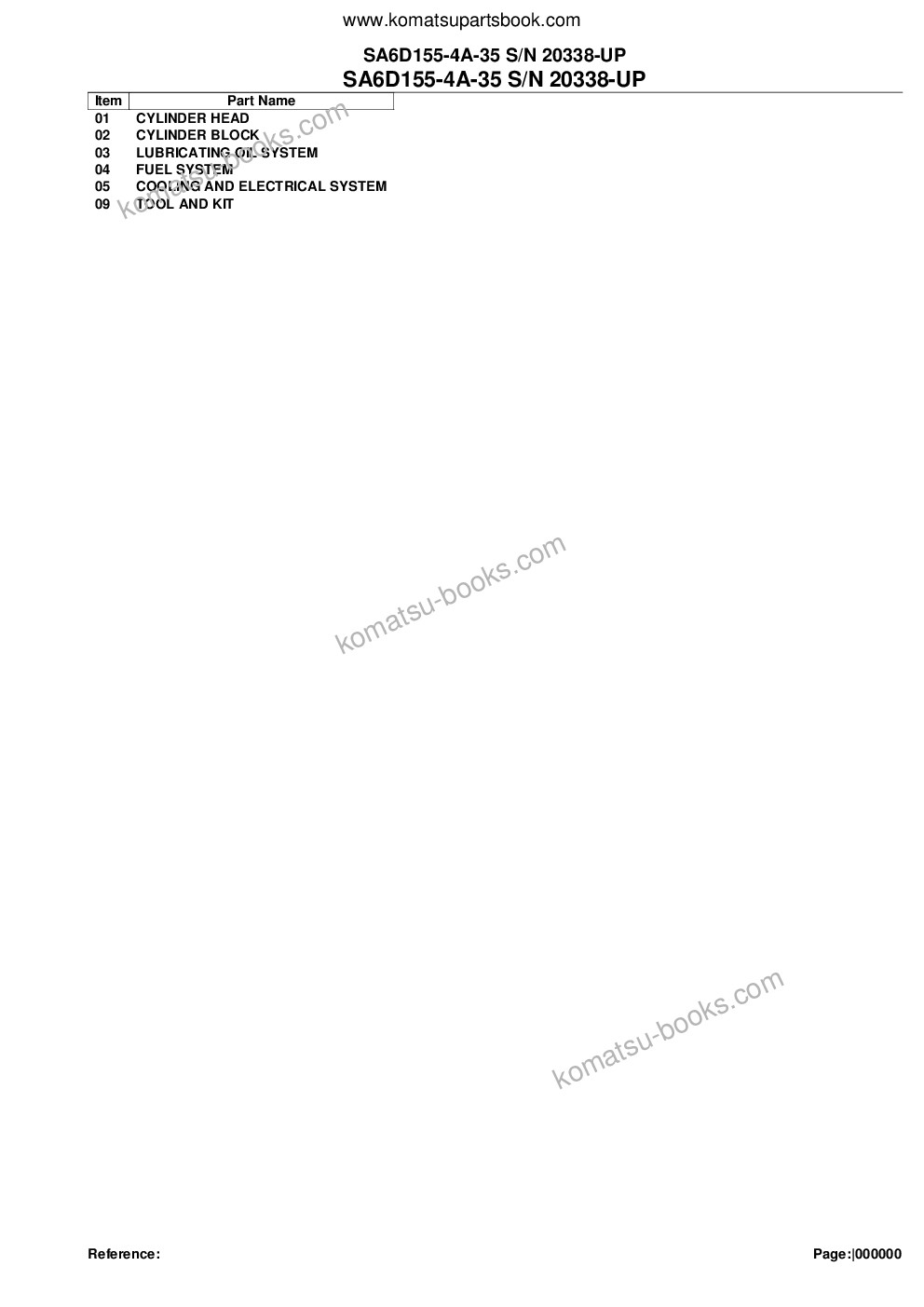Komatsu sa6d155-4a-35 s/n 20338-up Parts catalog cover Komatsu sa6d155-4a-35 s/n 20338-up Parts catalog cover