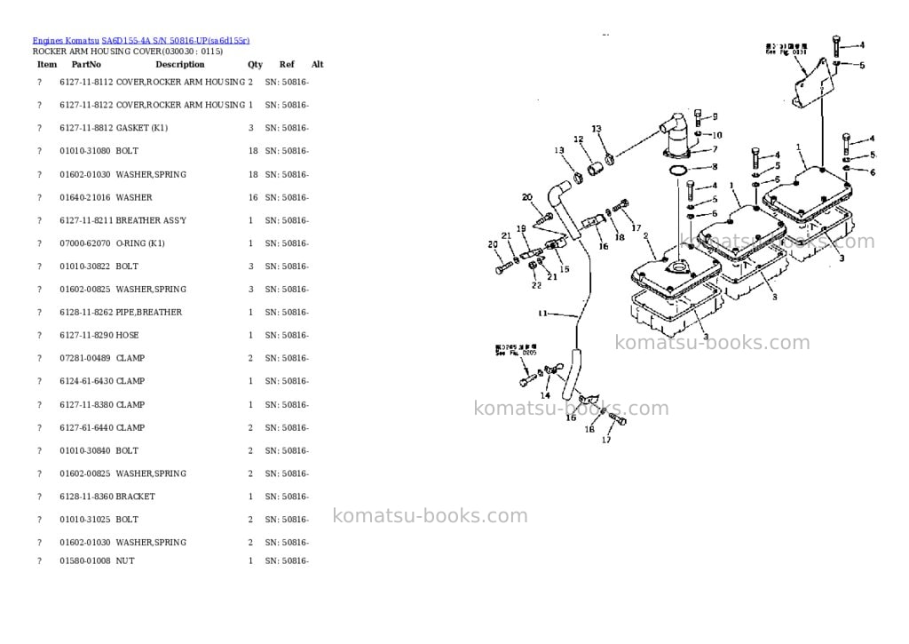 Komatsu SA6D155-4A S/N 50816-UP Parts catalog cover Page 2 Komatsu SA6D155-4A S/N 50816-UP Parts catalog cover Page 2