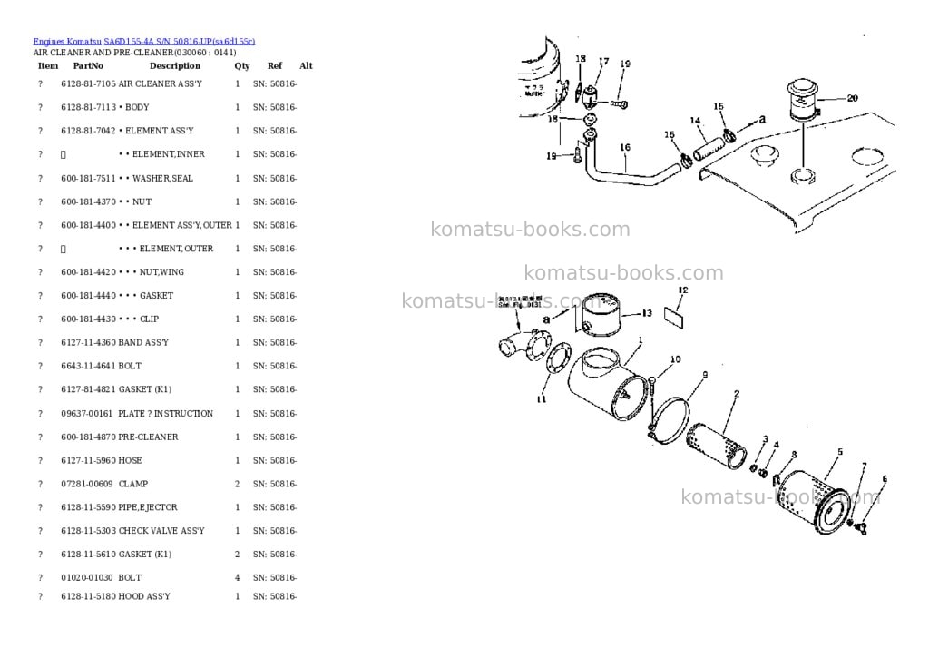 Komatsu SA6D155-4A S/N 50816-UP Parts catalog cover Page 5 Komatsu SA6D155-4A S/N 50816-UP Parts catalog cover Page 5