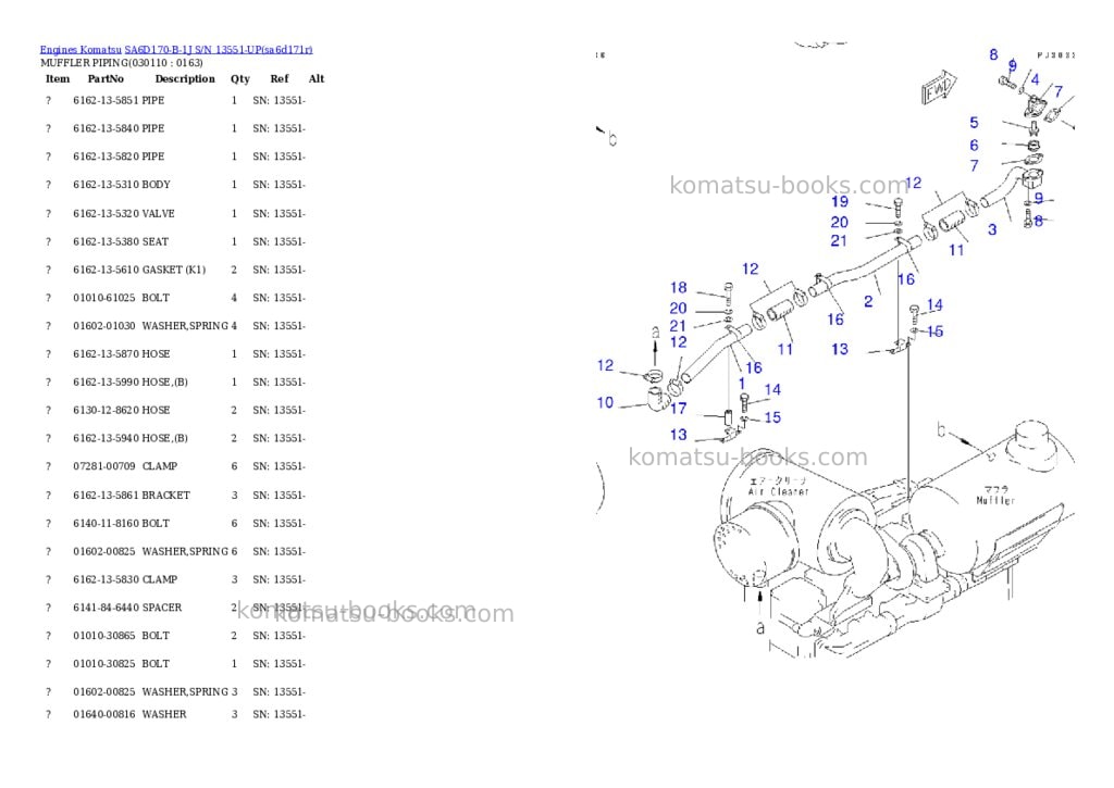Komatsu sa6d170-b-1j s/n 13551-up Parts catalog cover Page 10