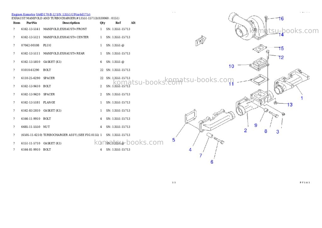 Komatsu sa6d170-b-1j s/n 13551-up Parts catalog cover Page 5