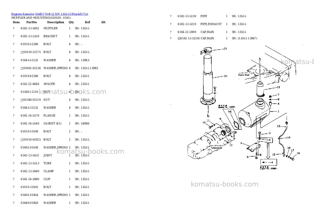Komatsu sa6d170-b-1j s/n 13551-up Parts catalog cover Page 9