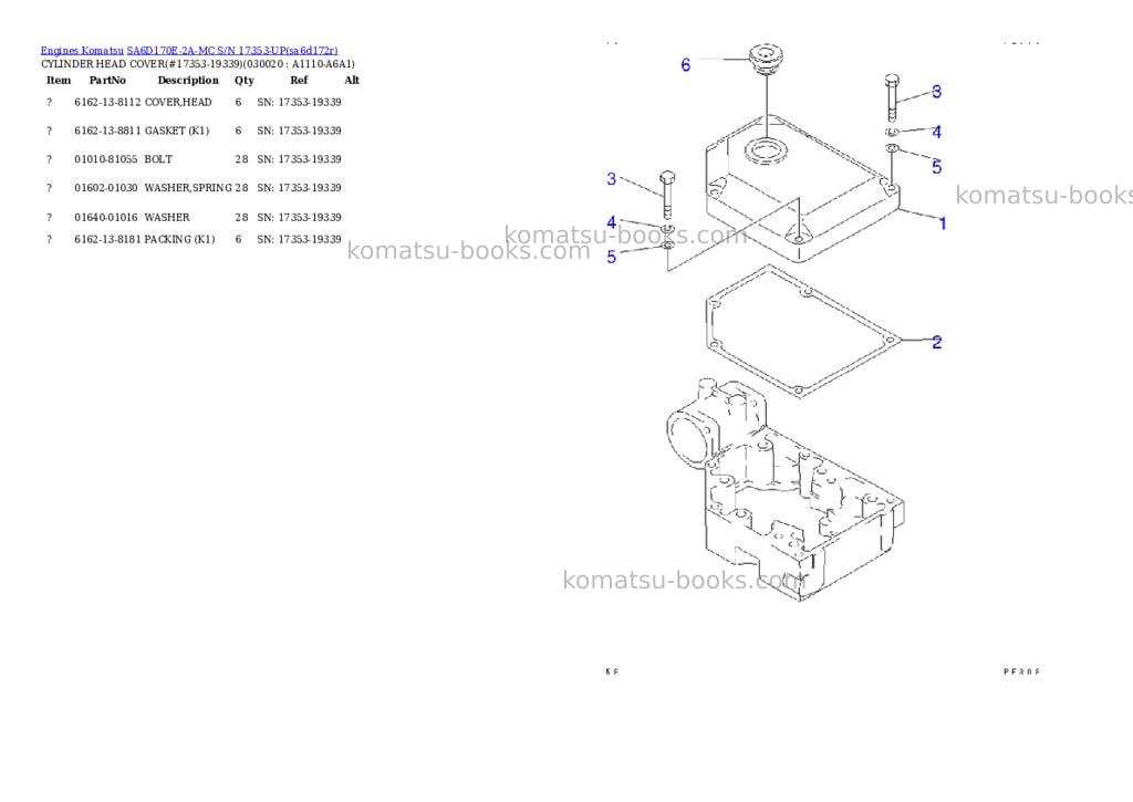 Komatsu sa6d170e-2a-mc s/n 17353-up Parts catalog cover Komatsu sa6d170e-2a-mc s/n 17353-up Parts catalog cover