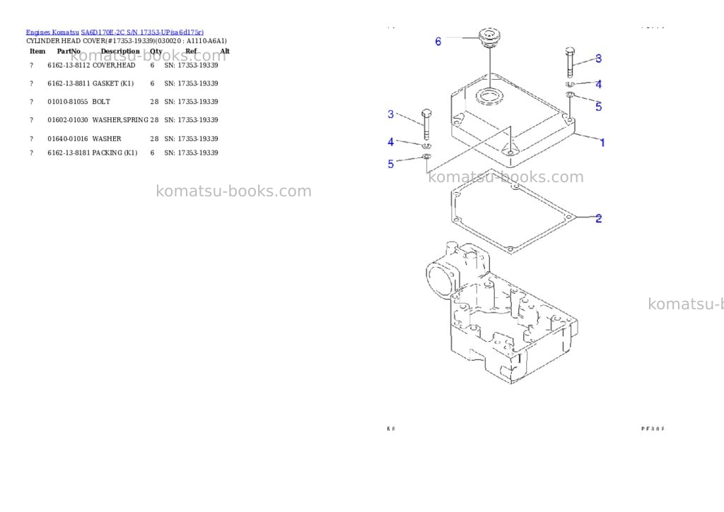 Komatsu sa6d170e-2c s/n 17353-up Parts catalog cover Komatsu sa6d170e-2c s/n 17353-up Parts catalog cover