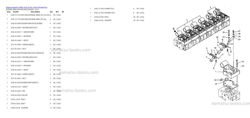Komatsu sa6d170-b-1d s/n 11452-up Parts catalog cover