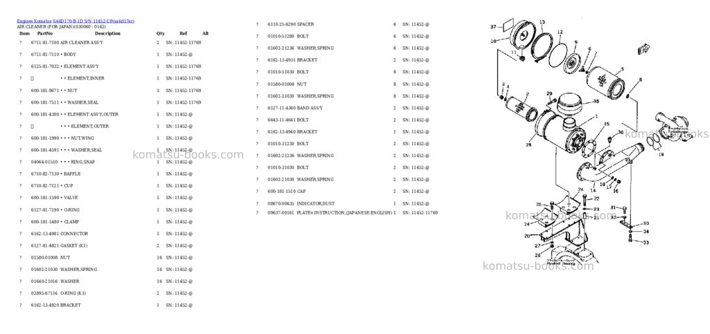 Komatsu sa6d170-b-1d s/n 11452-up Parts catalog cover Page 5