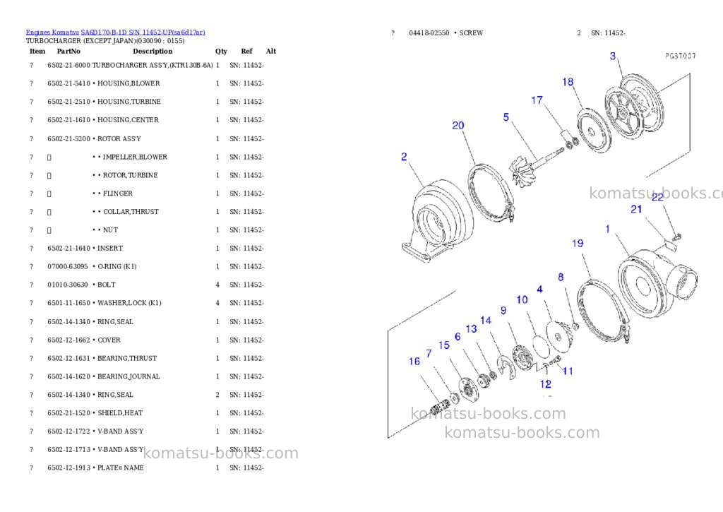 Komatsu sa6d170-b-1d s/n 11452-up Parts catalog cover Page 7