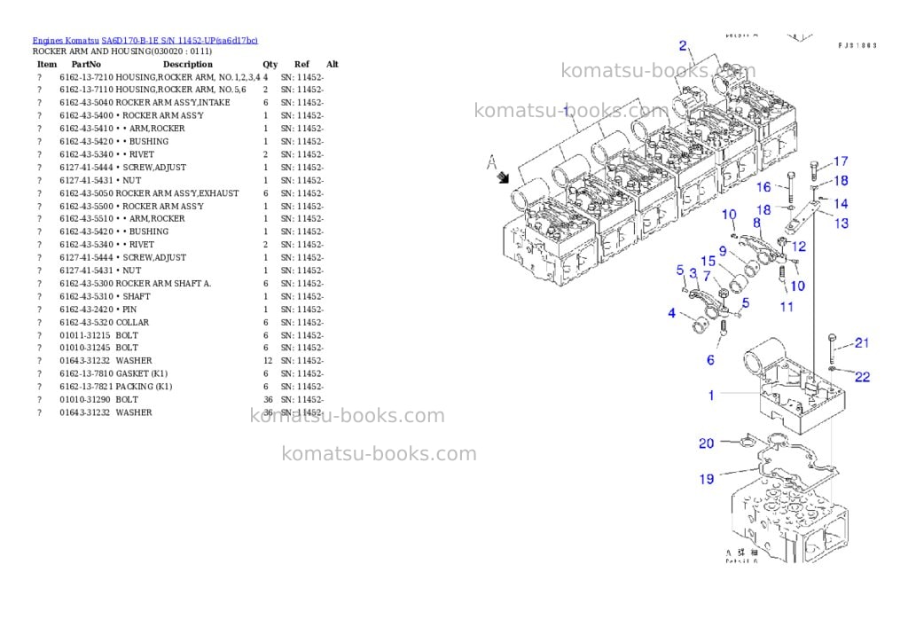 Komatsu sa6d170-b-1e s/n 11452-up Parts catalog cover Komatsu sa6d170-b-1e s/n 11452-up Parts catalog cover