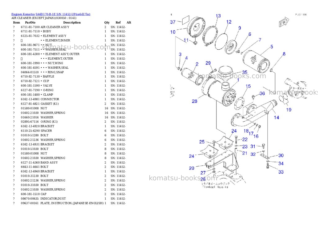 Komatsu sa6d170-b-1e s/n 11452-up Parts catalog cover Page 4 Komatsu sa6d170-b-1e s/n 11452-up Parts catalog cover Page 4