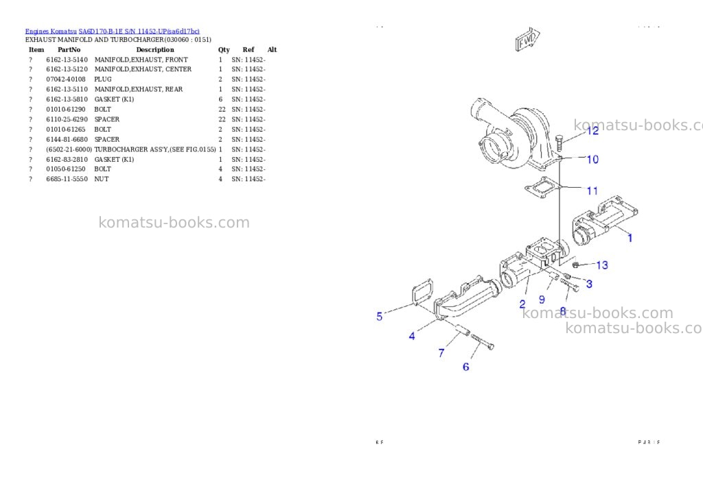 Komatsu sa6d170-b-1e s/n 11452-up Parts catalog cover Page 5 Komatsu sa6d170-b-1e s/n 11452-up Parts catalog cover Page 5