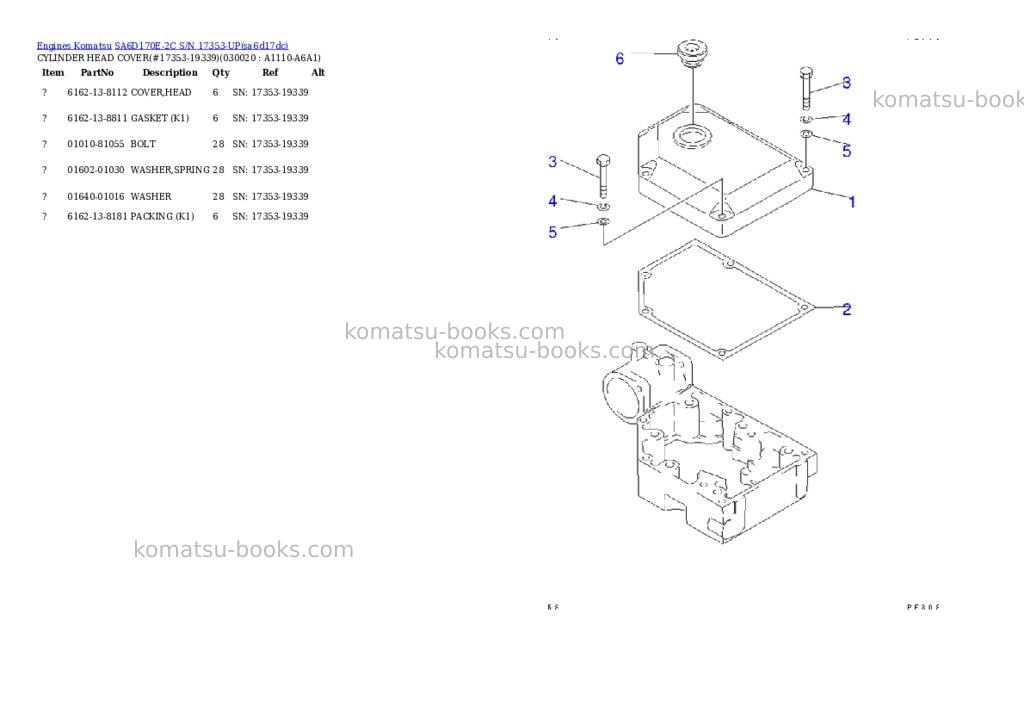 Komatsu SA6D170E-2C S/N 17353-UP Parts catalog cover Komatsu SA6D170E-2C S/N 17353-UP Parts catalog cover