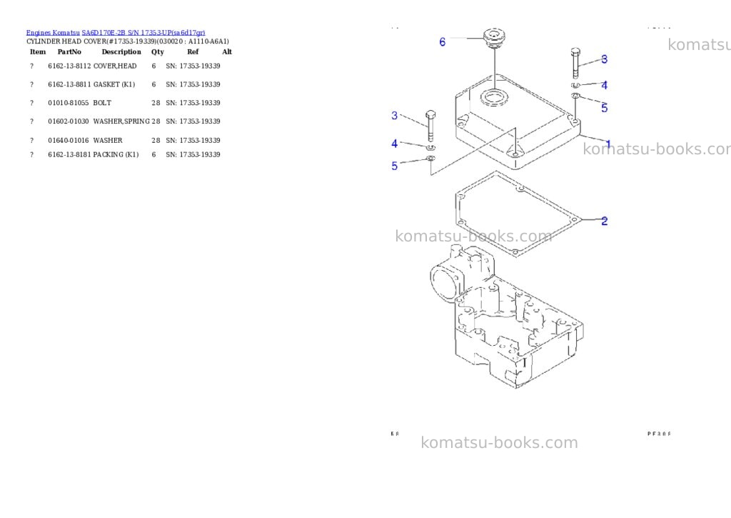 Komatsu SA6D170E-2B S/N 17353-UP Parts catalog cover Komatsu SA6D170E-2B S/N 17353-UP Parts catalog cover
