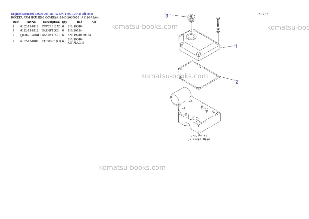 Komatsu sa6d170e-2e-7w s/n 17001-up Parts catalog cover