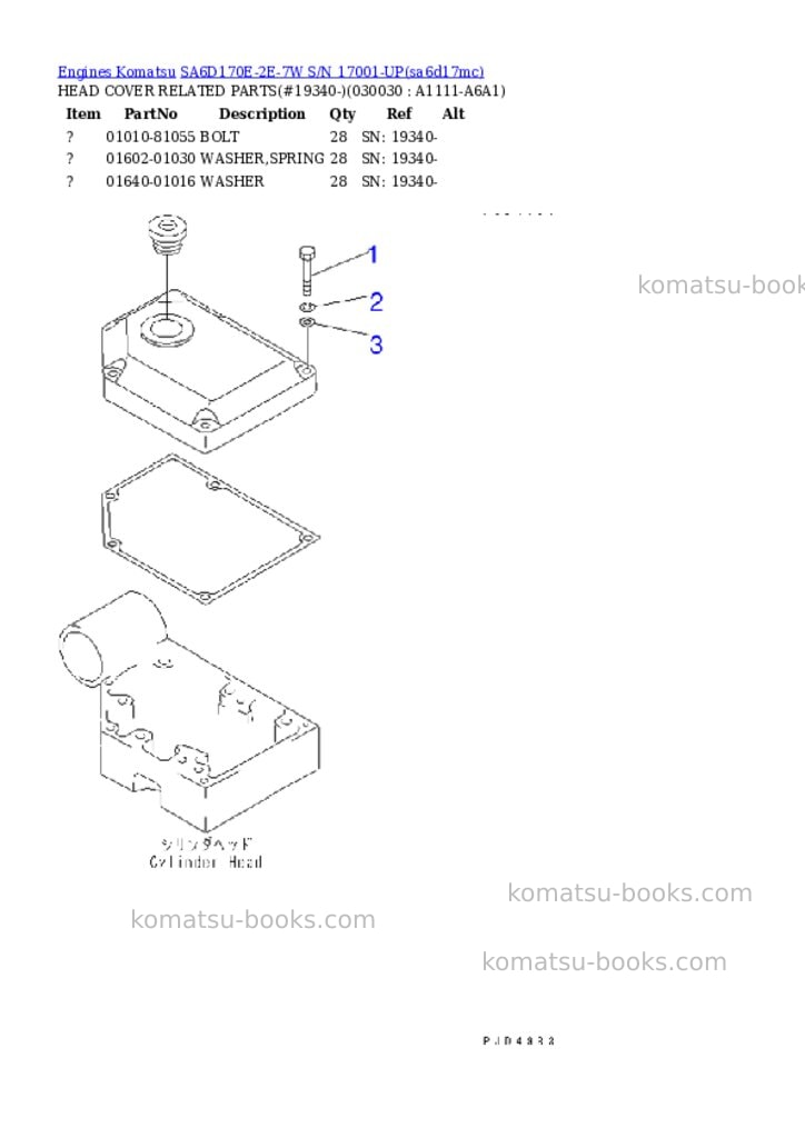 Komatsu sa6d170e-2e-7w s/n 17001-up Parts catalog cover Page 2