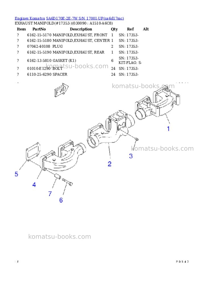 Komatsu sa6d170e-2e-7w s/n 17001-up Parts catalog cover Page 8