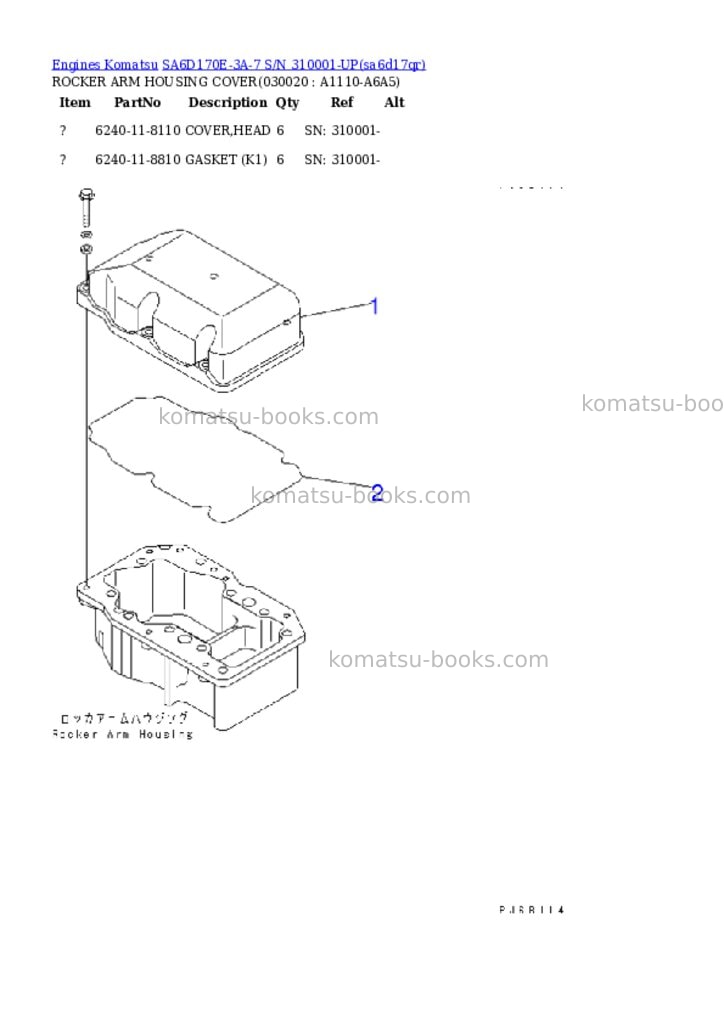 Komatsu sa6d170e-3a-7 s/n 310001-up Parts catalog cover Komatsu sa6d170e-3a-7 s/n 310001-up Parts catalog cover