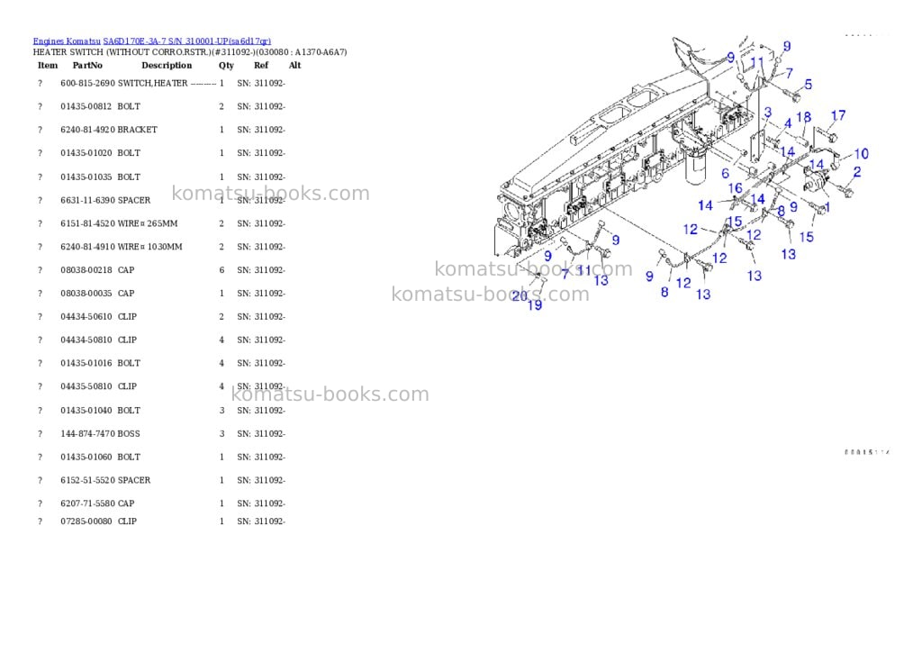 Komatsu sa6d170e-3a-7 s/n 310001-up Parts catalog cover Page 7 Komatsu sa6d170e-3a-7 s/n 310001-up Parts catalog cover Page 7