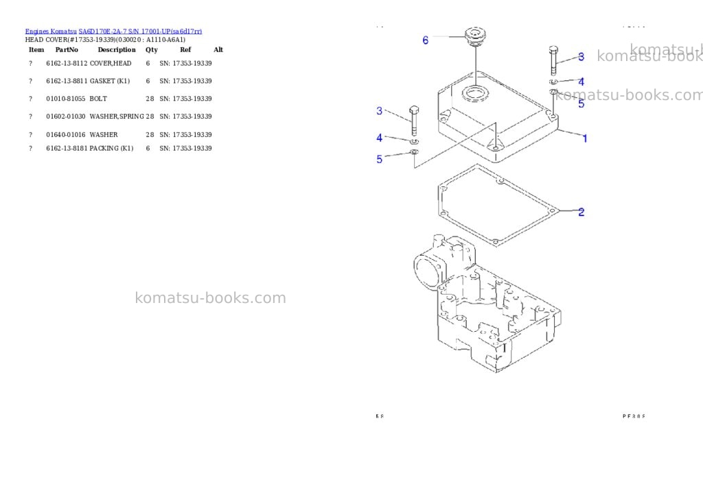 Komatsu SA6D170E-2A-7 S/N 17001-UP Parts catalog cover Komatsu SA6D170E-2A-7 S/N 17001-UP Parts catalog cover