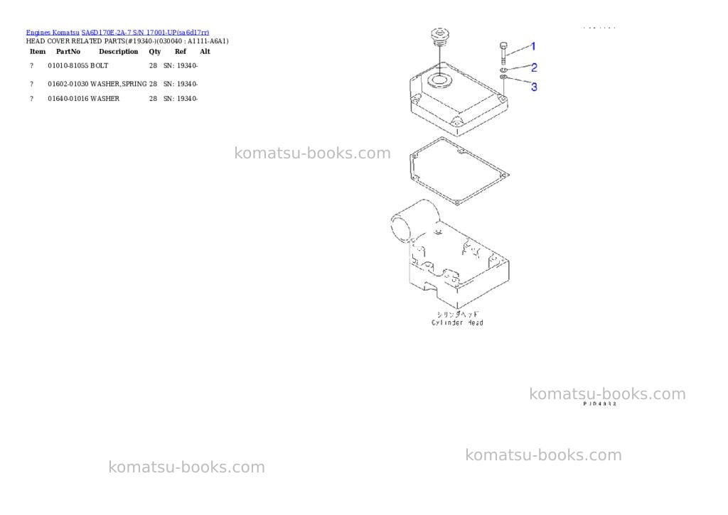 Komatsu SA6D170E-2A-7 S/N 17001-UP Parts catalog cover Page 3 Komatsu SA6D170E-2A-7 S/N 17001-UP Parts catalog cover Page 3