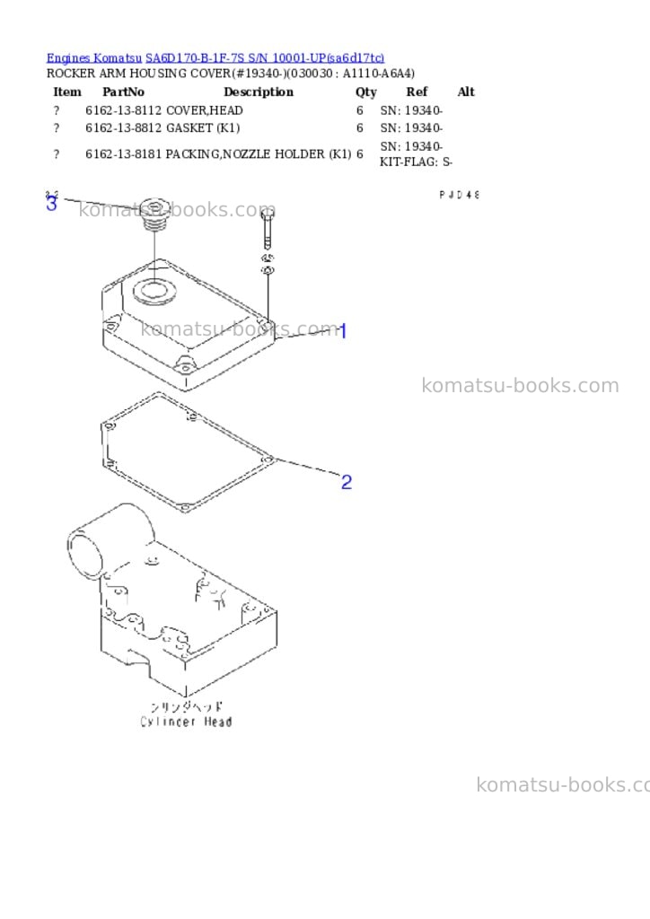 Komatsu sa6d170-b-1f-7s s/n 10001-up Parts catalog cover Page 2 Komatsu sa6d170-b-1f-7s s/n 10001-up Parts catalog cover Page 2