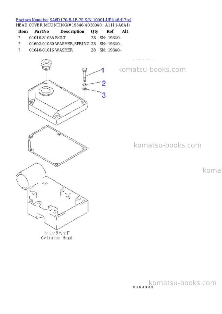 Komatsu sa6d170-b-1f-7s s/n 10001-up Parts catalog cover Page 3 Komatsu sa6d170-b-1f-7s s/n 10001-up Parts catalog cover Page 3