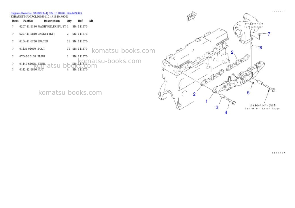Komatsu SA6D95L-1J S/N 111870-UP Parts catalog cover Page 6 Komatsu SA6D95L-1J S/N 111870-UP Parts catalog cover Page 6