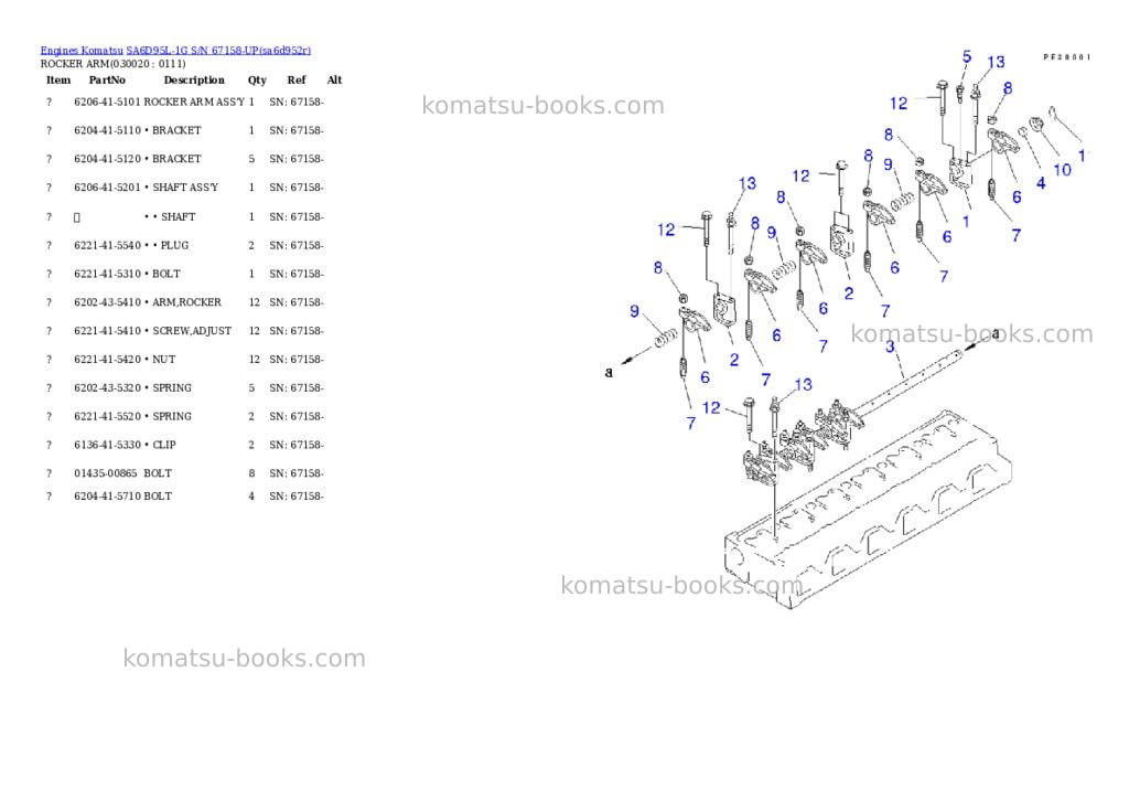 Komatsu sa6d95l-1g s/n 67158-up Parts catalog cover Komatsu sa6d95l-1g s/n 67158-up Parts catalog cover