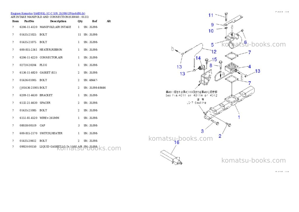 Komatsu sa6d95l-1c-c s/n 35398-up Parts catalog cover Page 3 Komatsu sa6d95l-1c-c s/n 35398-up Parts catalog cover Page 3