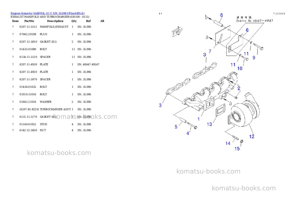 Komatsu sa6d95l-1c-c s/n 35398-up Parts catalog cover Page 9 Komatsu sa6d95l-1c-c s/n 35398-up Parts catalog cover Page 9