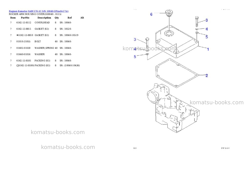 Komatsu sa8v170-1c s/n 10040-up Parts catalog cover Page 3 Komatsu sa8v170-1c s/n 10040-up Parts catalog cover Page 3