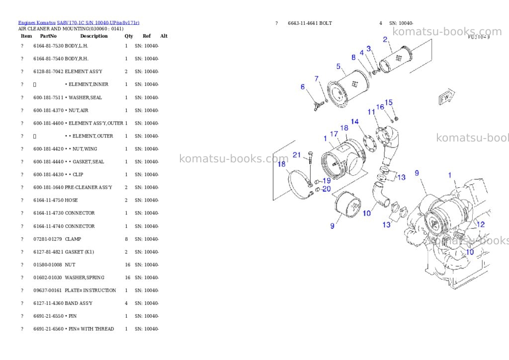 Komatsu sa8v170-1c s/n 10040-up Parts catalog cover Page 5 Komatsu sa8v170-1c s/n 10040-up Parts catalog cover Page 5