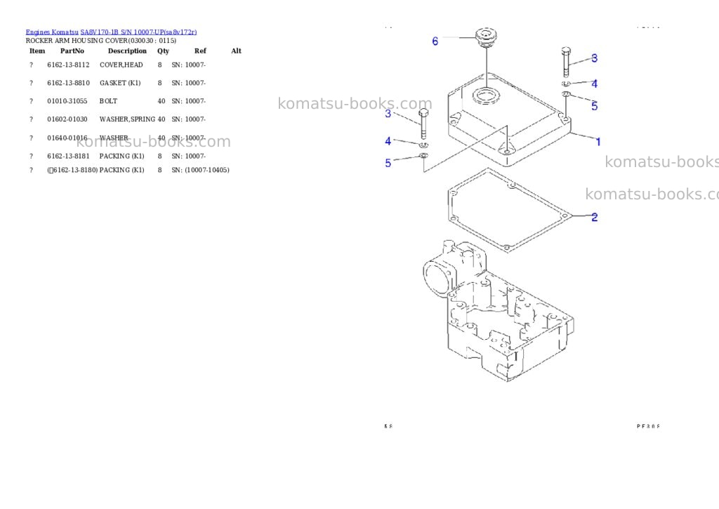 Komatsu sa8v170-1b s/n 10007-up Parts catalog cover Page 2