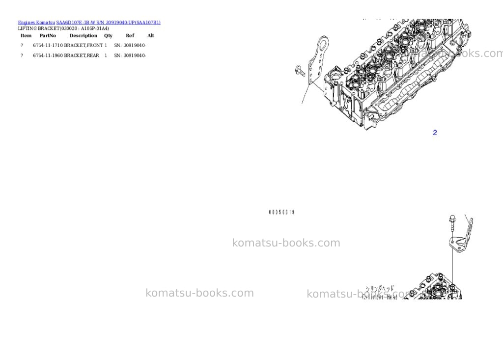 Komatsu saa6d107e-1b-w s/n 30919040-up Parts catalog cover
