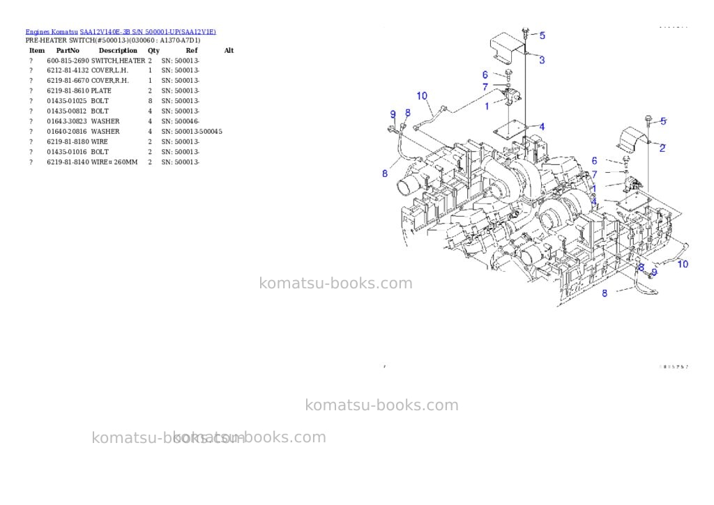 Komatsu saa12v140e-3b s/n 500001-up Parts catalog cover Komatsu saa12v140e-3b s/n 500001-up Parts catalog cover