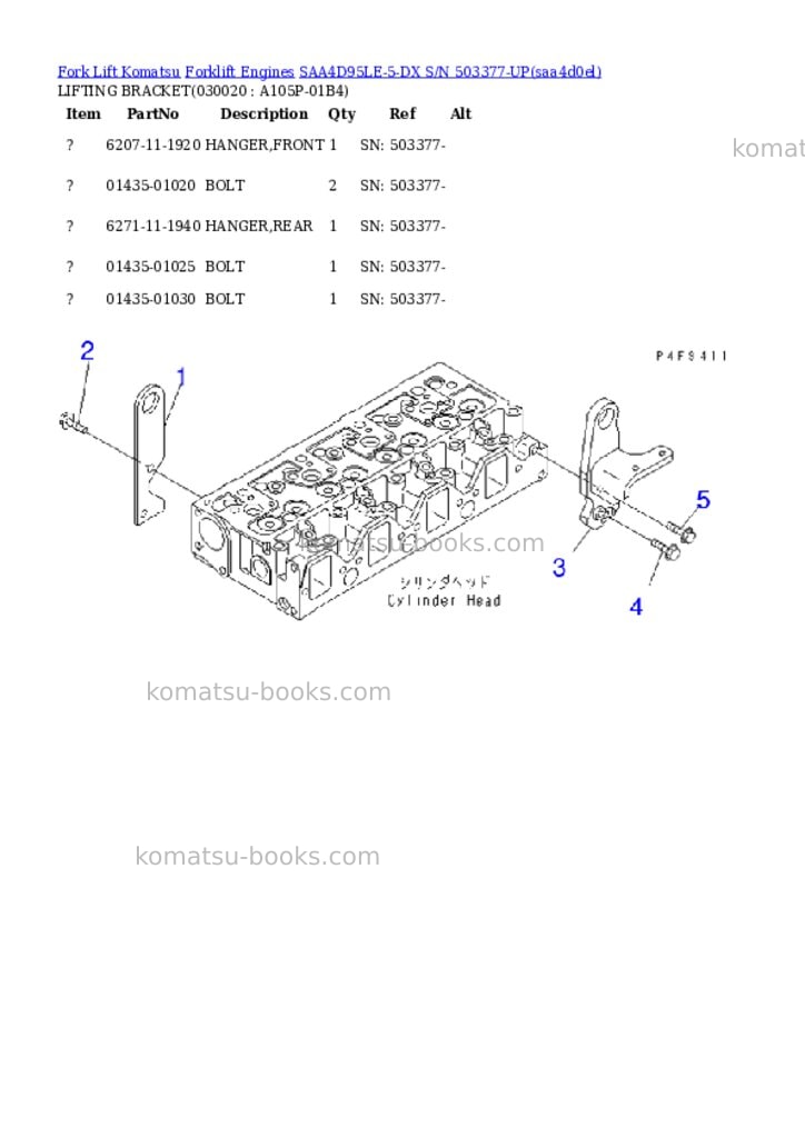 Komatsu saa4d95le-5-dx s/n 503377-up Parts catalog cover Komatsu saa4d95le-5-dx s/n 503377-up Parts catalog cover