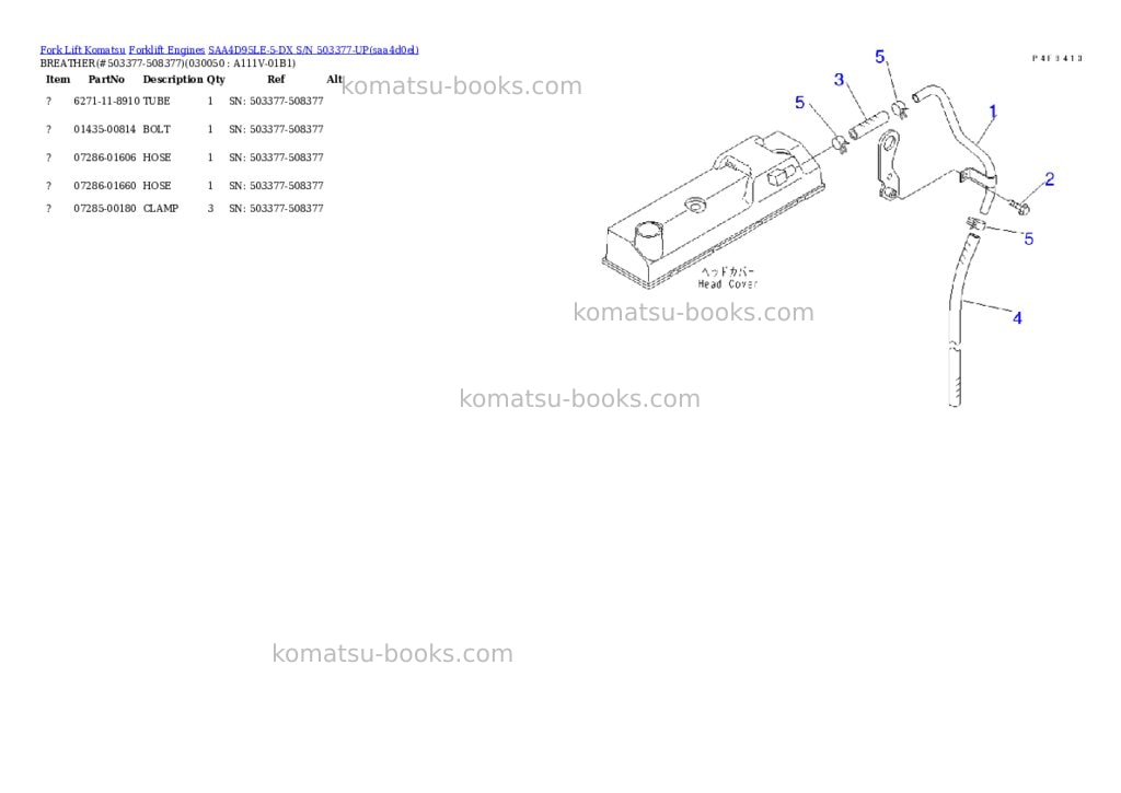 Komatsu saa4d95le-5-dx s/n 503377-up Parts catalog cover Page 4 Komatsu saa4d95le-5-dx s/n 503377-up Parts catalog cover Page 4